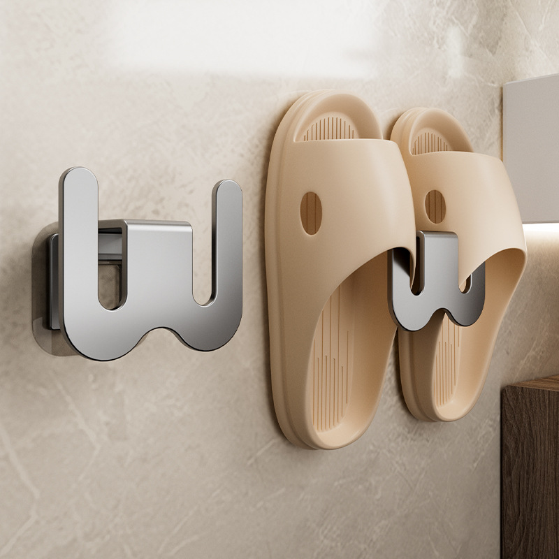 Estante de almacenamiento de zapatos Simple, estante para zapatillas de baño, puerta de baño no perforada montada en la pared con gancho de drenaje en la pared trasera