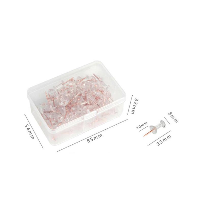 100 Pcs Transparent Push Pins Thumbtacks Rose Gold Board Supplies Office School Thumbtack Cute Point Steel Bulletin Decorat A5Z0