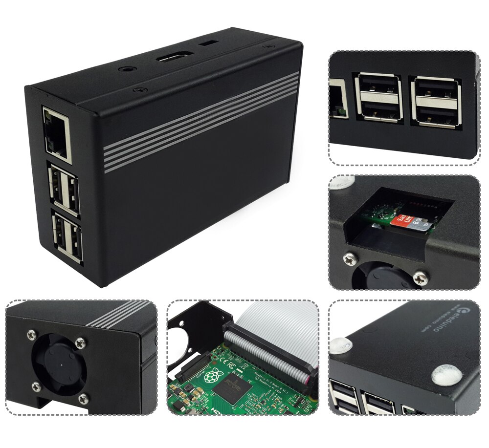 Zwart Aluminium Case met Ventilator Koeling Shell voor Raspberry Pi 3 Compatibel met Raspberry 2 B +