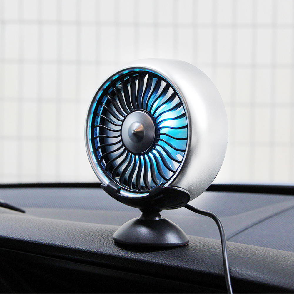 Elektrisk bilventilator 3 hastighedsjustering usb dobbelt hoved bil automatisk køling luftcirkulator ventilator klimaanlæg med farverigt lys