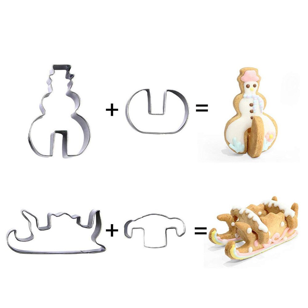 8 Stks/set 3D Kerst Cookie Cutters Rvs 3D Cakevorm Cookie Mold Fondant Cutter Diy Bakken Cake Decorating Gereedschap