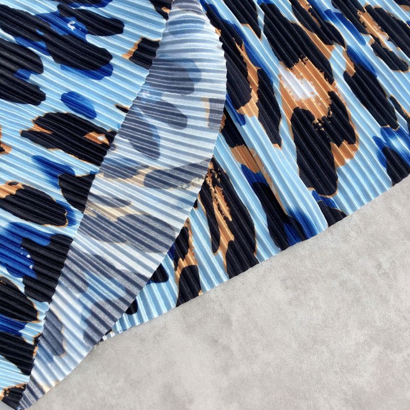 Kvinnor sommarveckade byxor hög midja street style leopardmönstrade blå byxor lös passform elastisk midja avslappnad byxor vida ben chica