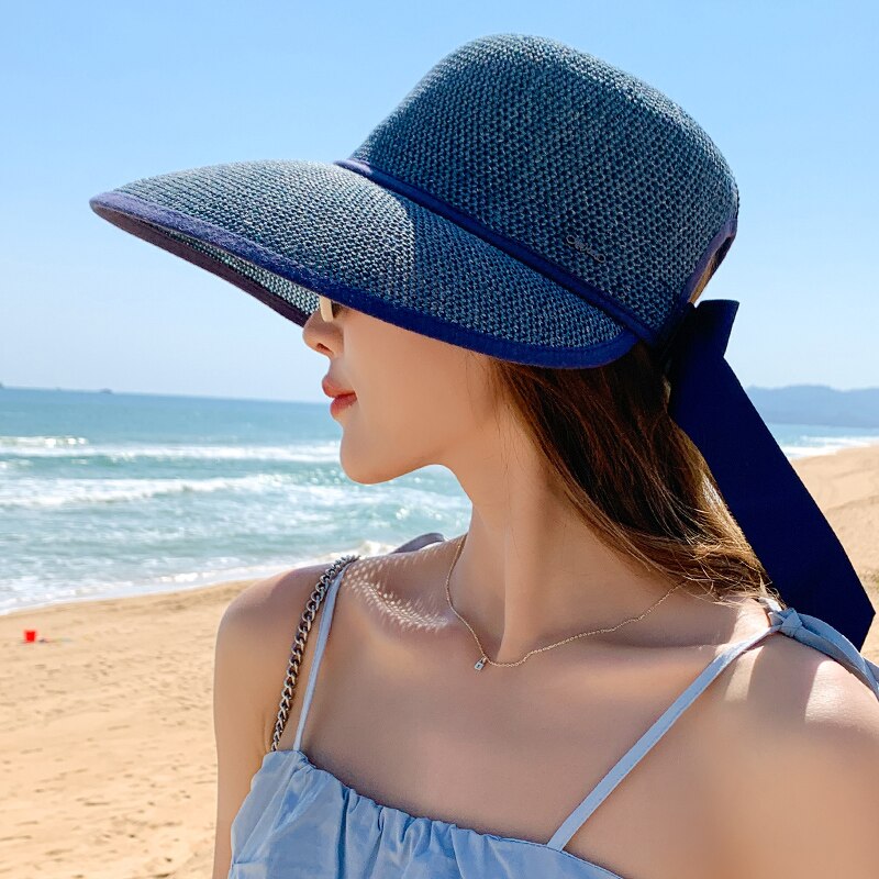 Sombrero de Sol de estilo coreano para mujer, sombrero de Sol de playa anti ultravioleta, ala grande, protector solar, de paja: Tibetan green
