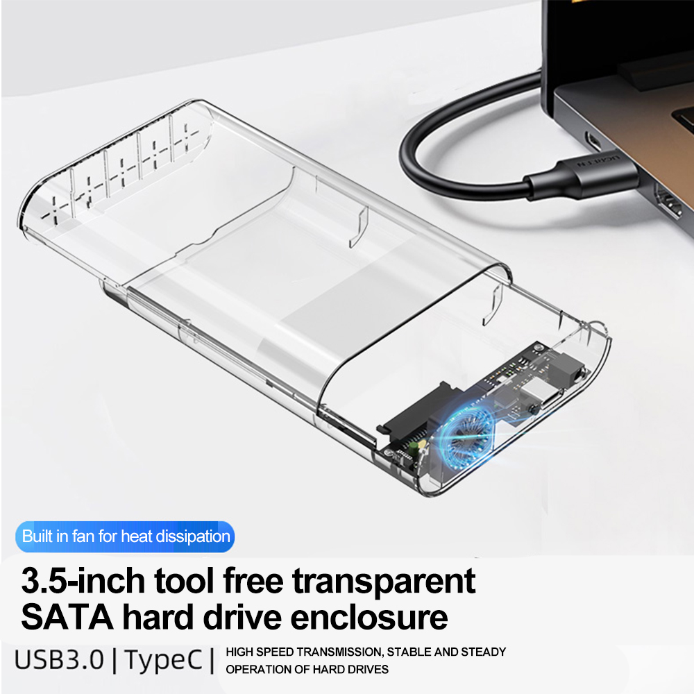2.5/3.5 Inch RGB SATA HDD Case SATA to USB 3.0 Type C Transparent SSD Adapter External Storage Hard Support 28TB Disk Drive Box