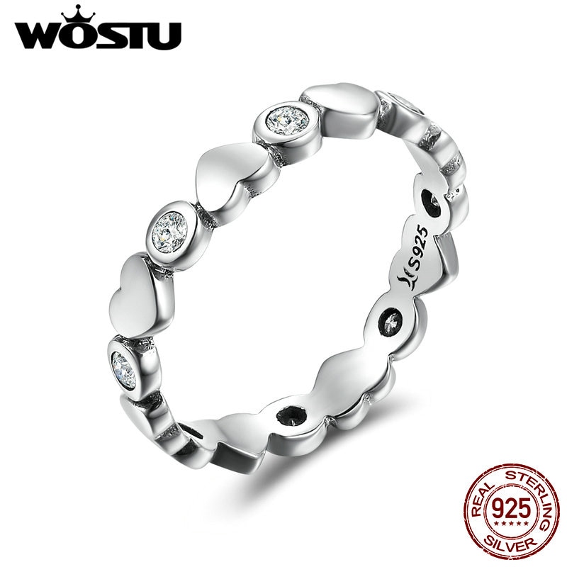 WOSTU Brand 925 Sterling Zilver My Heart Is Helder Stapelbare Ringen Voor Vrouwen Mode S925 Bruiloft Sieraden CQR164