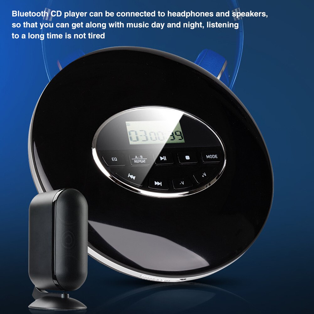 Car With LCD Display USB AUX Compact Support TF Card Small Anti Skip Music Round Battery Powered Portable CD Player 3.5mm Jack: Black Bluetooth