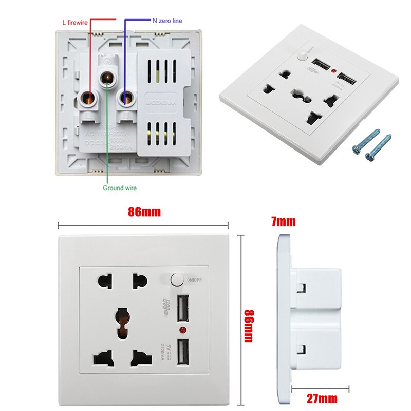 US Plug Socket Dual USB Port Socket Wall Charger Adapter Charging Wall Charger Adapter Power Outlet White Pop Sockets