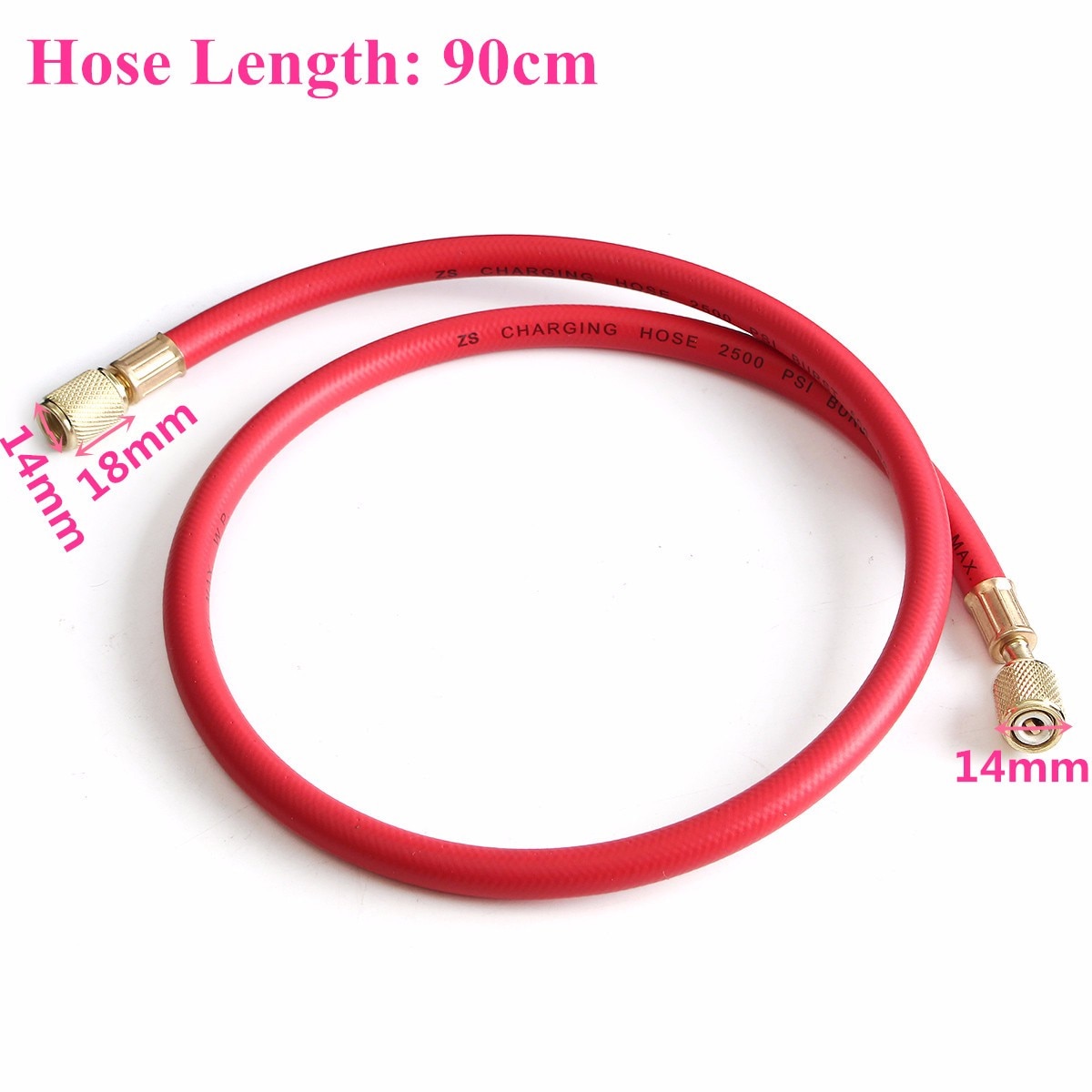Tubo de refrigeración adaptador de recarga de 90CM R134A Carga de coche manguera de refrigerante 14MM para R410a R22 R12 1/4 "SAE aire acondicionado