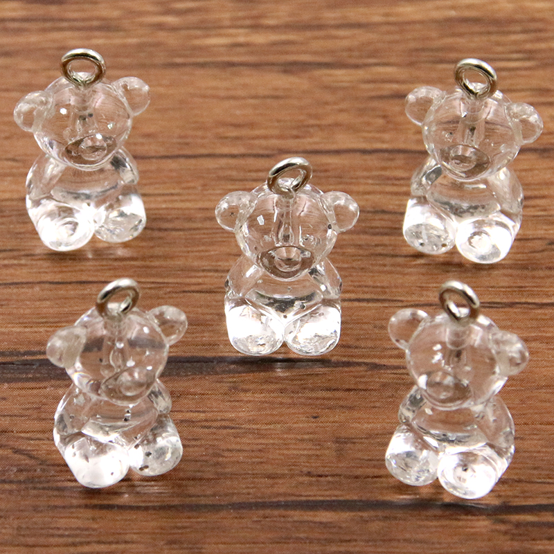 10 Uds., 12x20mm, 8 colores, , dijes de oso transparentes, cabujones de resina, collar de caramelo, llavero, colgante, accesorios para hacer bricolaje: Bañado en rodio de imitación