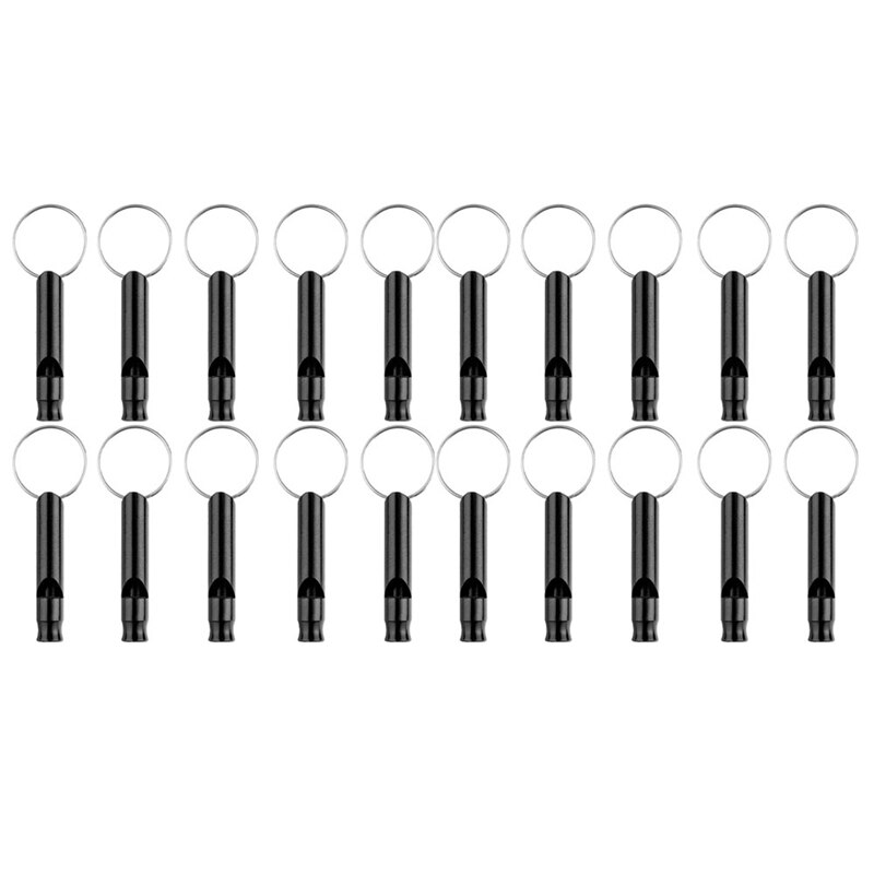 20- pack aluminiumsfløyte, sportsfløyte, nødoverlevelsesfløyter med nøkkelring, svart: Default Title