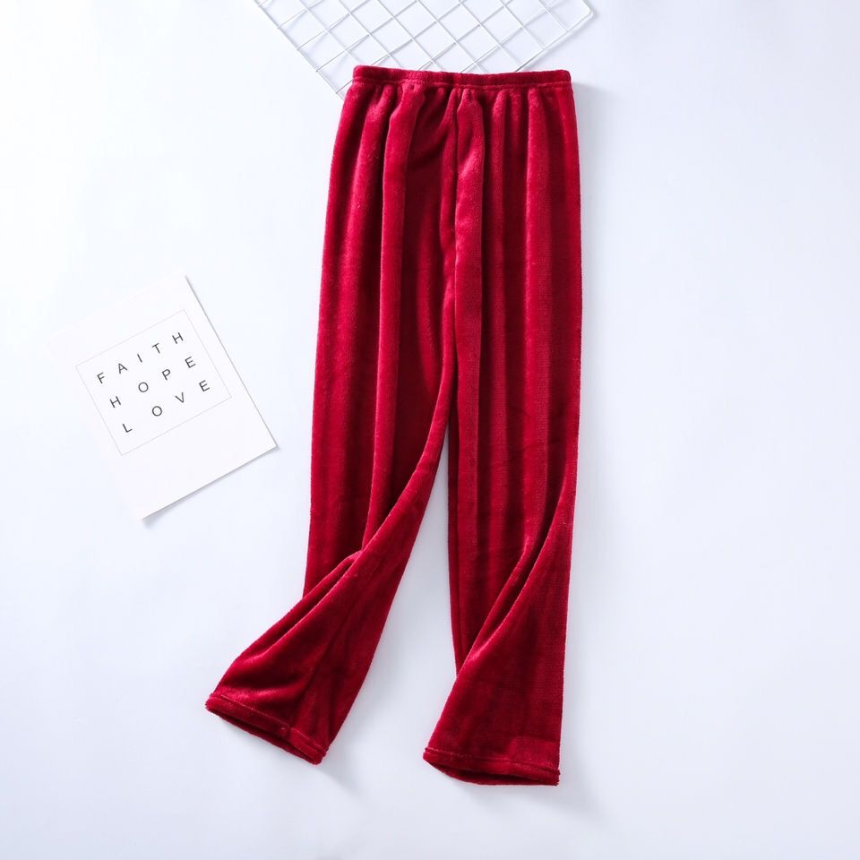 Pantalones de dormir largos para mujer, franela lisa, pijamas de lana en Coral, ropa de dormir suave y cómoda, estilo coreano: red