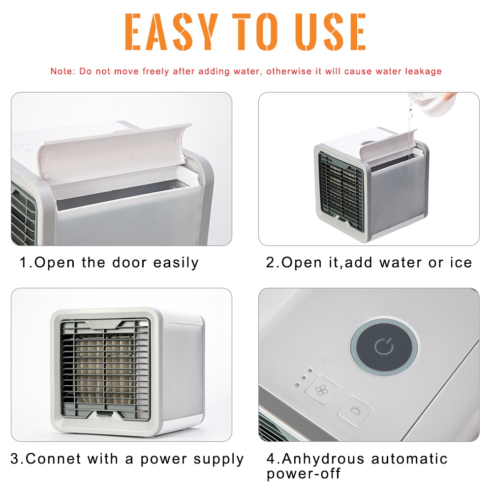 Mini aire acondicionado portátil, Humidificador purificador de aire, aire acondicionado en 7 colores, USB, ventilador de escritorio con 2 tanques de agua para el hogar