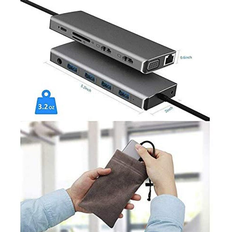 Usb C Hub 12 In 1 Type C Naar USB-C USB3.0 Hdmi Vga Pd Hub Adapter Docking Station Compatibel Voor thunderbolt 3