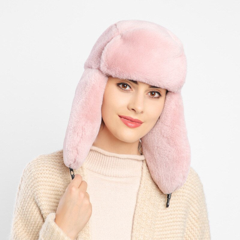 Winter Vrouwen Faux Fur Hoed Pluche Warm Gehoorbescherming Hoed Ski Hoed Outdoor Riding Winddicht Hoed