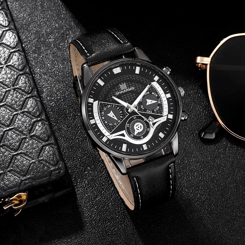 3 Stuks Set Heren Horloge Minimalistische Heren Mode Ultra Dunne Horloges Eenvoudige Mannen Zakelijk Lederen Quartz Polshorlogio Masculino