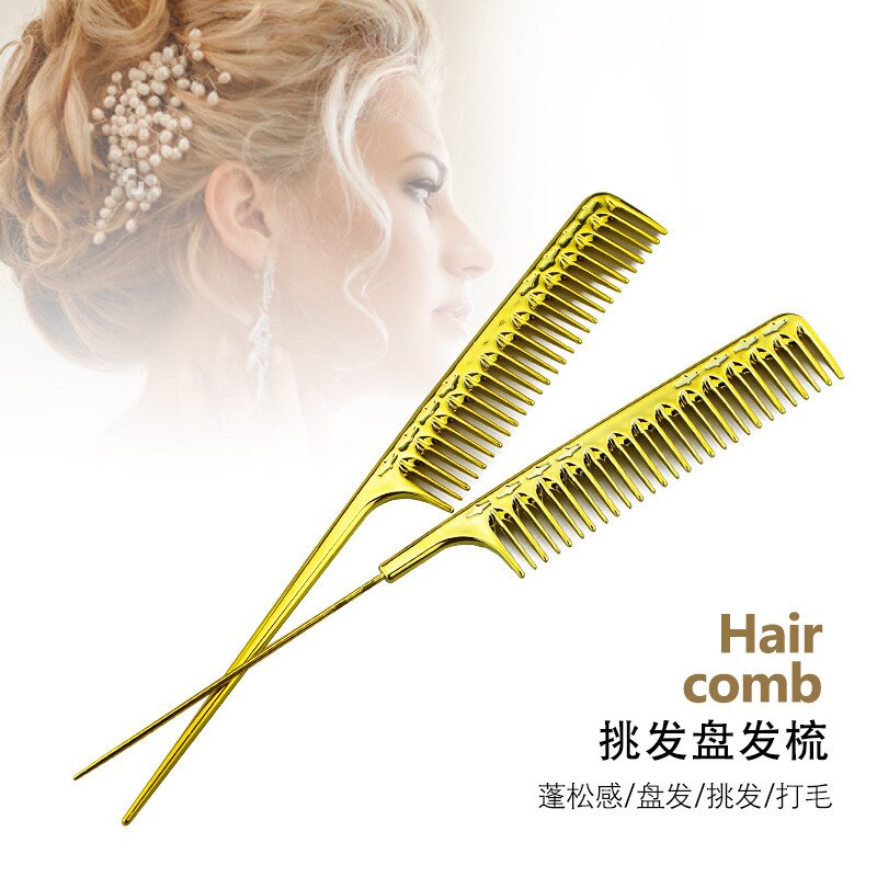 Hair salon hair stylist electroplated gold hairdresser cut comb hollow comb tip tail comb haircut comb