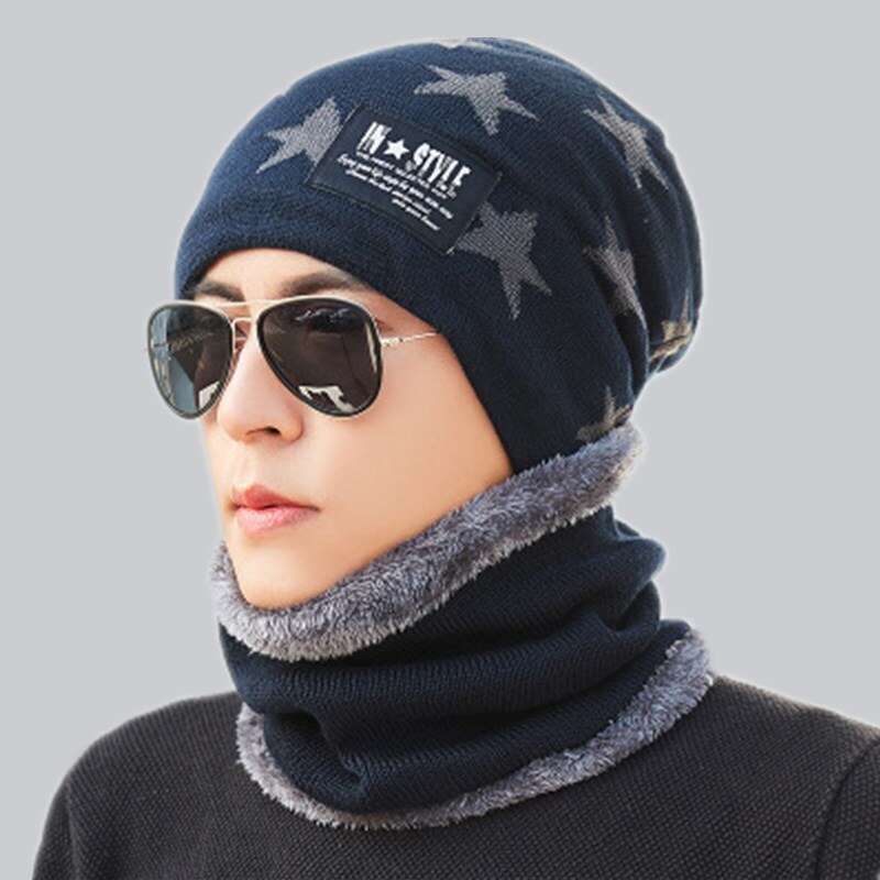 Forældre barn udendørs 2 stk super varm vinter balaclava uld huer strik hue og tørklæde til 3-12 år pige drenge hatte: Voksen flåde