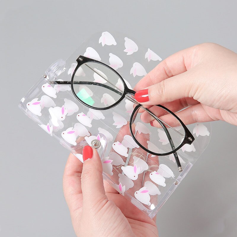 1 stk kawaii gennemsigtig plastikbriller beskyttelsesetui metalknap solbrilleæske frugt dyr penalhus kontorartikler
