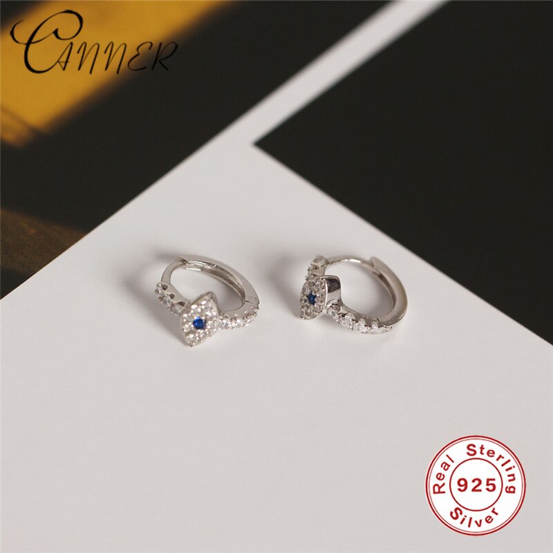 CANNER Lucky Eyes Earring 100% 925 Sterling Silver Earrings for Women Tiny Zircon Blue Eyes Small Stud Earrings: Silver