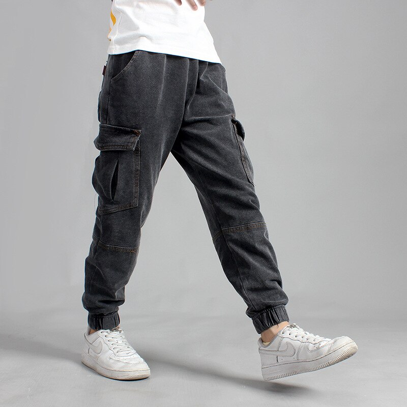 Mode Jongens Jeans Sport Broek Multi-Pocket Jeans Effen Kleur Jongen Kleding Elastische Jeans Voor Jongens Kinderen Kleding 5-12 Leeftijd