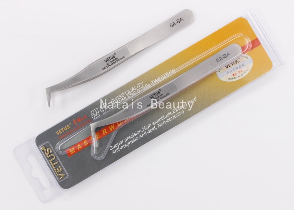 10pcs/lot VETUS stainless steel precision tip tweezers 2-SA eyelash beauty tools best: 6A-SA