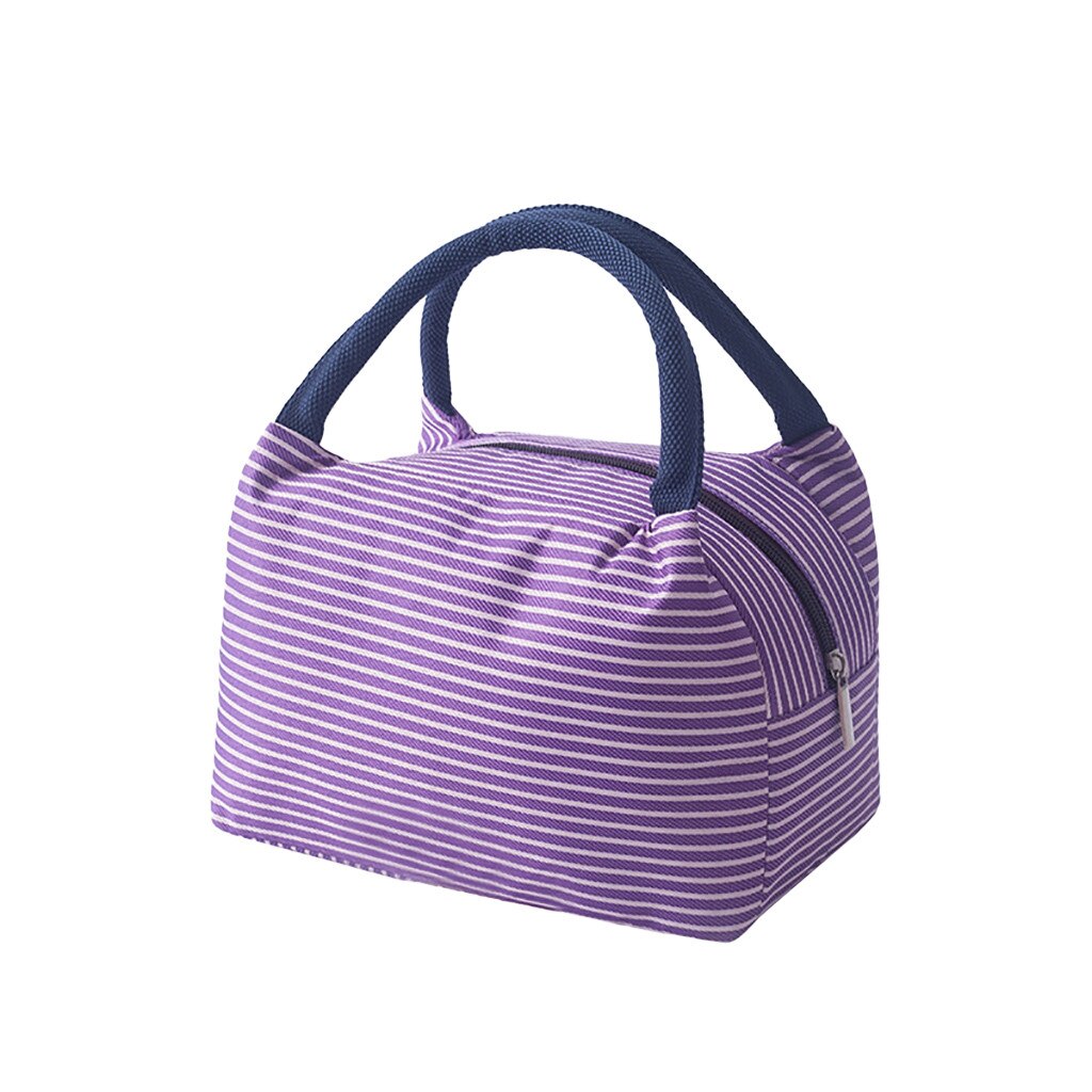 Lunch Koeltas Geïsoleerde Koude Canvas Streep Picknick Carry Case Thermische Draagbare Lunch Voedsel Zakken Bolsa Termica Термосумка: purple