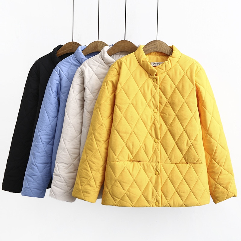 Black Big Size Short Cotton-padded Coat Long Sleeve Loose Fit Women Parkas Stand-up Collar Autumn