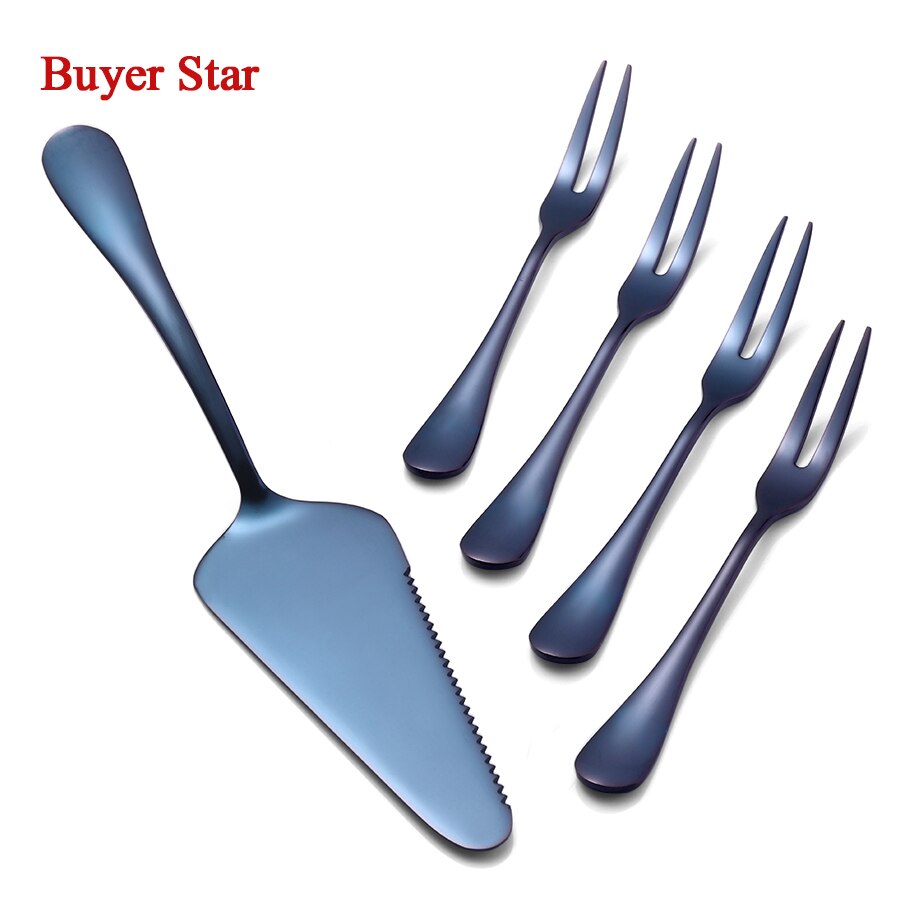 Brandz klassisk blå tårtkniv spade bröllopsbestick servisset barock tårtavdelare vändare silver silverset: 1 spade 4 gaffel