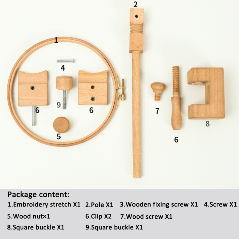 Wooden Embroidery Hoop Stand Holder 360 Degree Rotation Adjustable Embedded Cross Stitch Desktop Frame Clamp Sewing Tool