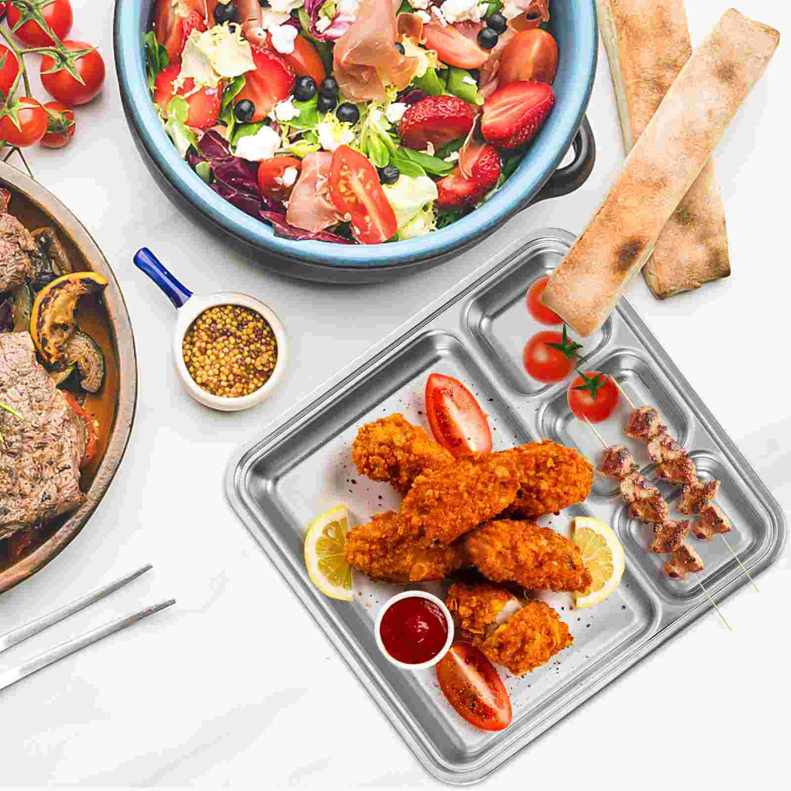 1Pc Practical Convenient Food Plate Multi-grids Barbecue Plate