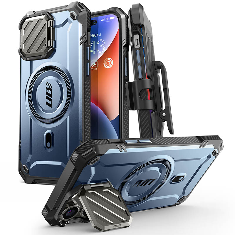 SUPCASE-funda robusta de cuerpo completo para iPhone 14 Pro Max/13 Pro Max, UB Mag XT, con cubierta de cámara y soporte incorporado: Azul