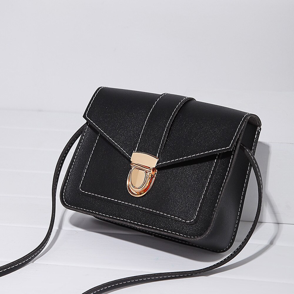 25# Multifunction Women Pure Color Leather Messenger Shoulder Bag Chest Bag Lovely beach bag forwomen: Black 