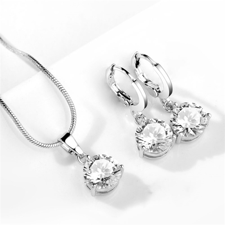 Conjunto de collar y pendientes con colgante de cristal para mujer y niña, joyería de compromiso de boda, aguja de plata 925: Pistola negra plateada