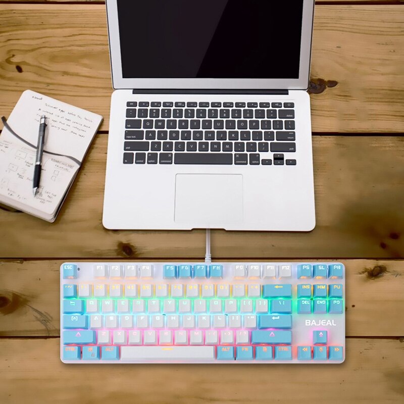 BAJEAL K100 Two-Color Keyboard 87-Key Green Axis Keycap USB Wired Mechanical Keyboard Gaming