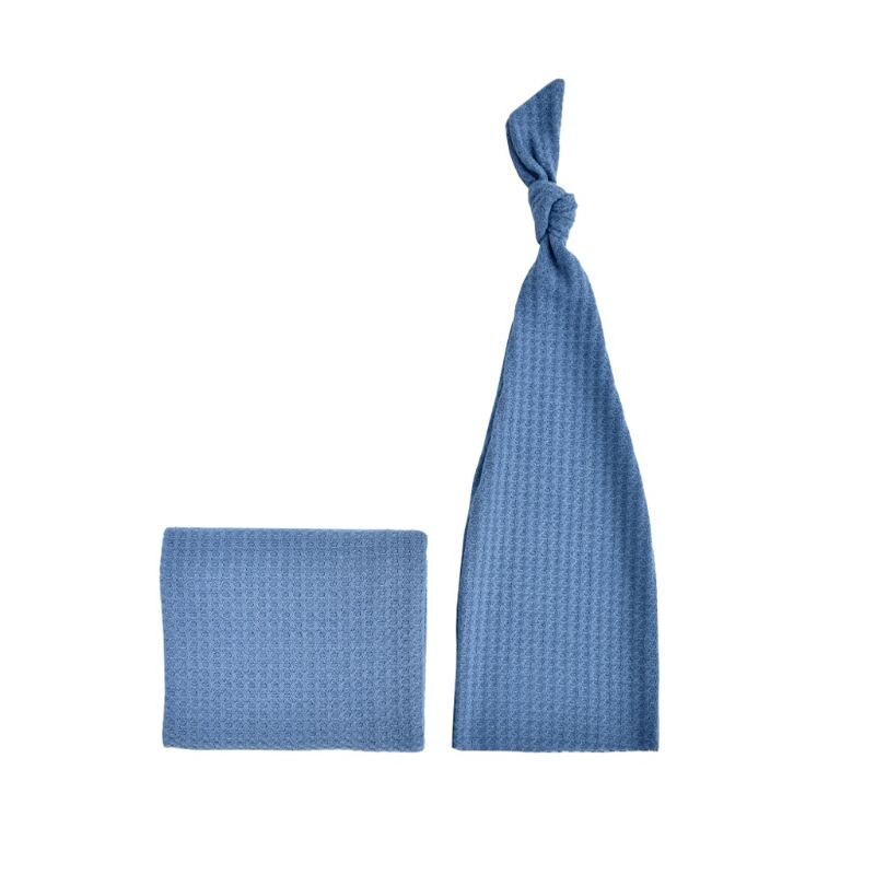 Pasgeboren fotografie prop baby multi-color slaapmutsje + gebreide omslagdoek set studio fotoshoot accessoires: Blauw