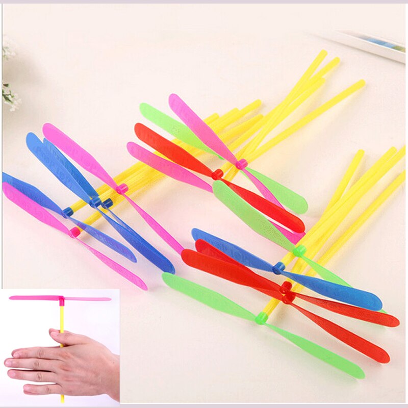 10 Stuks Whirl Helicopter Plastic Bamboe Libelle Kids Kinderen Speelgoed Klassieke Manumotive Raket Ejectie Emitters Outdoor Speelgoed
