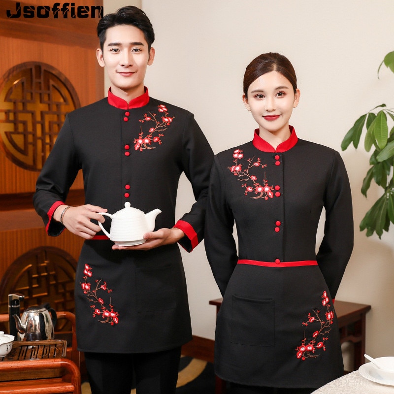 Mann Westlichen Restaurant Kellner Uniform Frau Heißer Topf Winteress Uniform Schnelles Lebensmittel Mitarbeiter Arbeiten Tragen Cafe Küche Kochen Kleidung