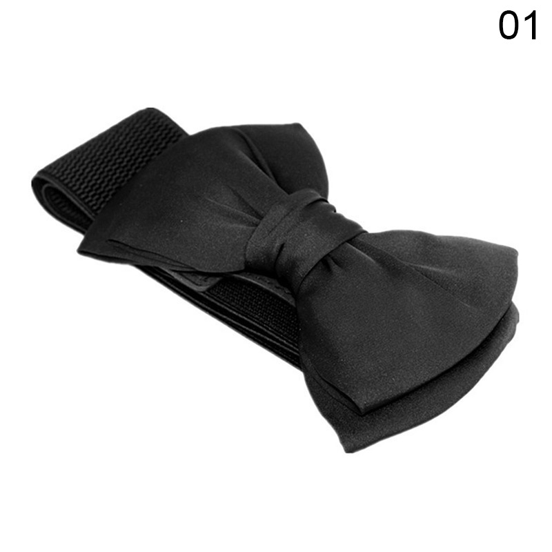 Women Bowknot Cummerbunds Elastic Bow Wide Stretch Bukle Waistband Belt 12 Colors Girl Dress Accessories Waist Belts: Black