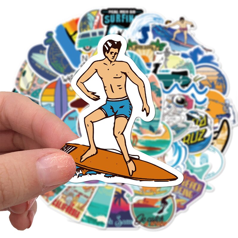 50 stk udendørs surfing klistermærker sommer sport tropisk strand surfing vandtæt klistermærker til skateboard laptop klistermærke