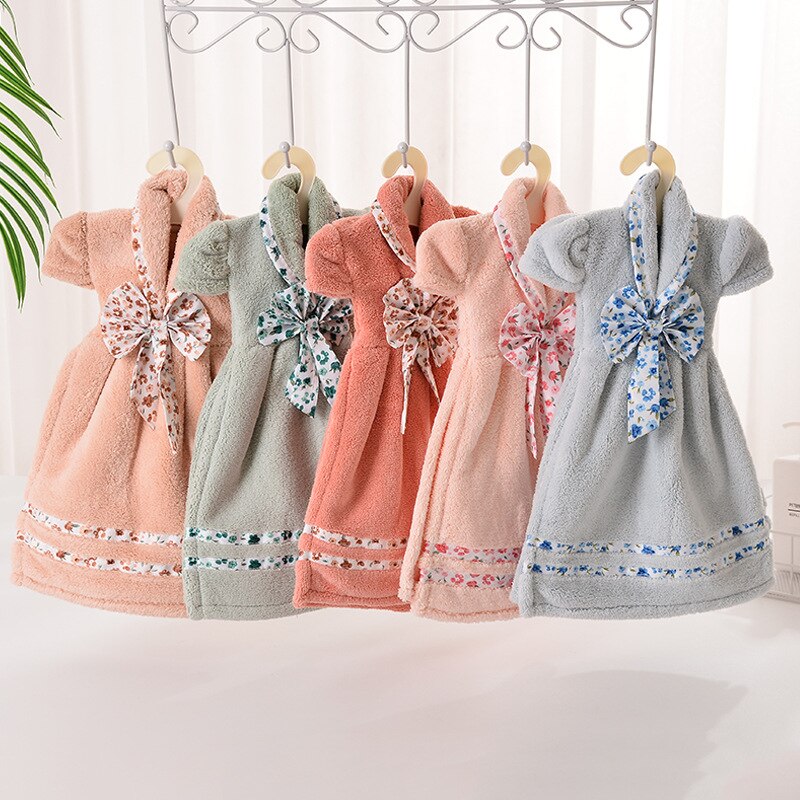 Bathroom Cute Hanging Towel Coraline Bow-knot Skirt Soft Thick Printed Flower Girls Dress Hand Towel for Children to Wipe Hands