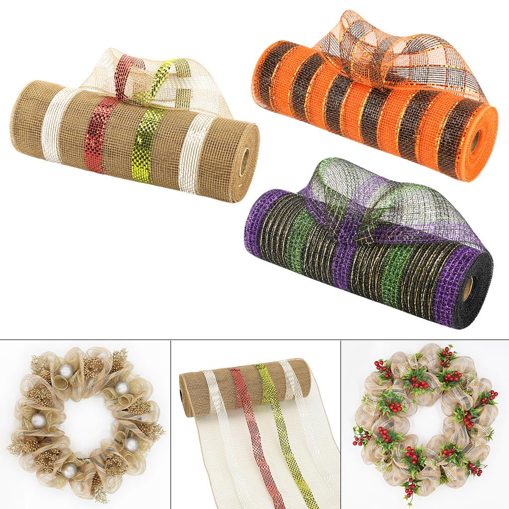 Cinta de malla decorativa de 3 colores, Rollo metálico de 10 pulgadas x 30 pies, para coronas, decoración