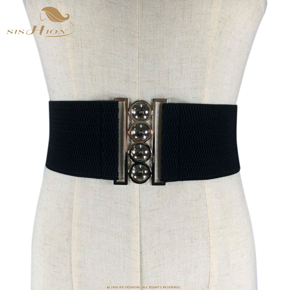 SISHION Mode Vrouwen Riem Elegante Wit Rood Zwart Brede Tailleband Corset Vintage Stretch Elastische Vrouwelijke Riem VB0004: Black