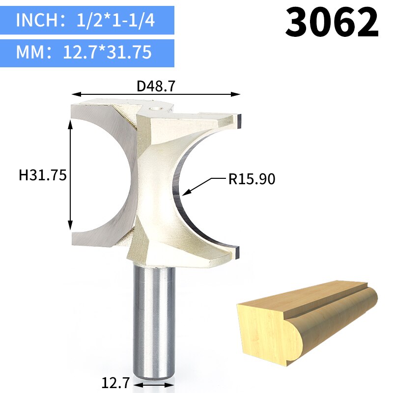 Huhao 1 stuks 1/2 " schacht halfronde bit 2 -snijder freesbits voor hout zonder lager houtbewerkingsgereedschap frees: 3062