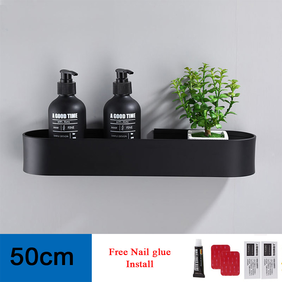 Zwarte Badkamer Plank 30-50 Cm Lengte Keuken Muur Planken Douche Mand Opslag Rack Handdoek Bar Robe Haken Badkamer accessoires