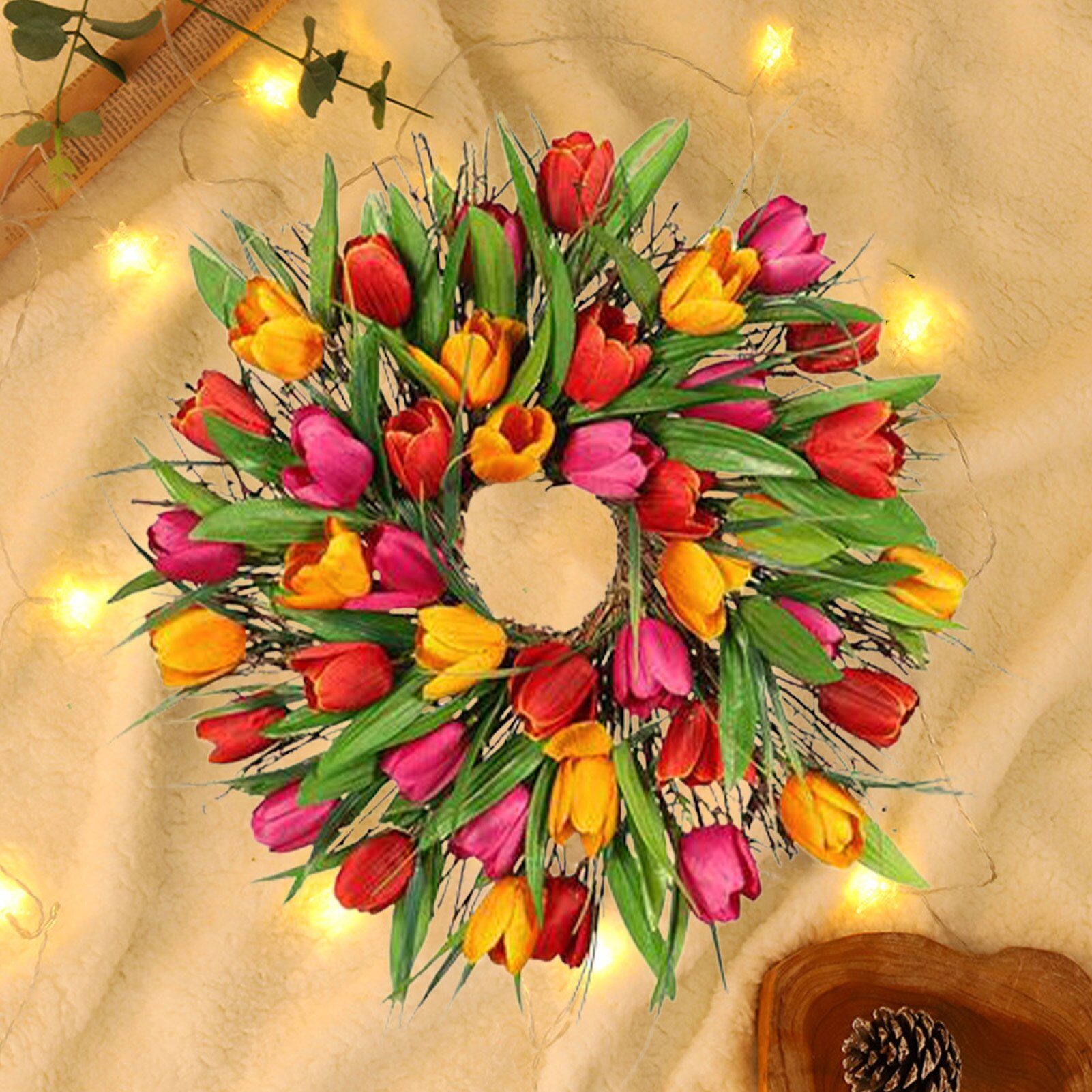 Tulip Wreath 12 Inch Wreath For Front Door Spring Summer Fall Wreaths All Year Around For Outdoor Indoor Door Wall Window