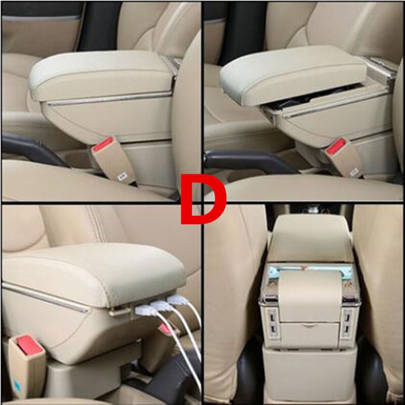 For ford Ka+ Plus armrest box USB Charging heighten Double layer central Store content cup holder ashtray accessories part: D style Beige