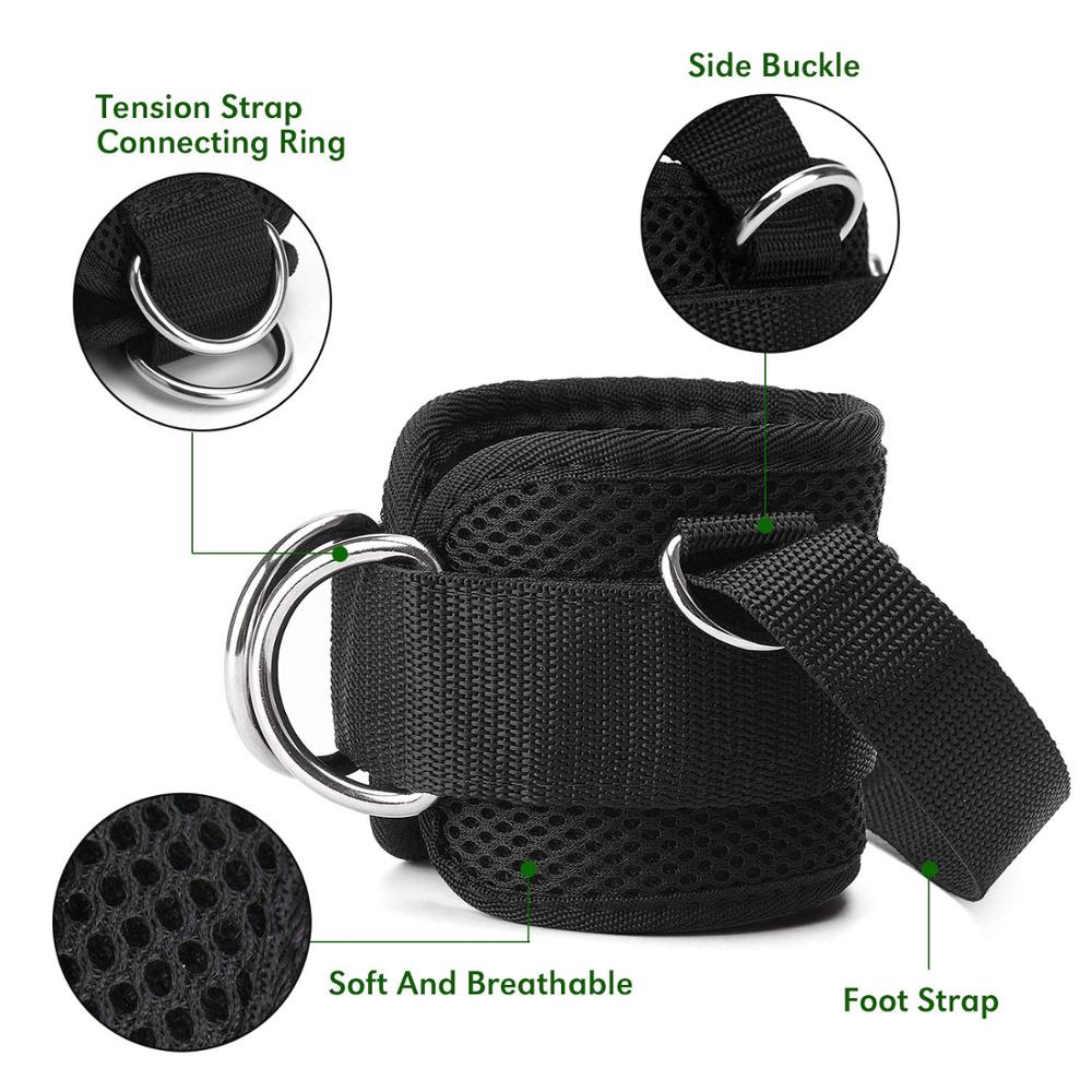 Adjustable 4 D-Ring Ankle Straps Gym with Foot Strap Cable Machine Fitness Thigh Glute Exercises Padded Ankle Cuffs Accessories