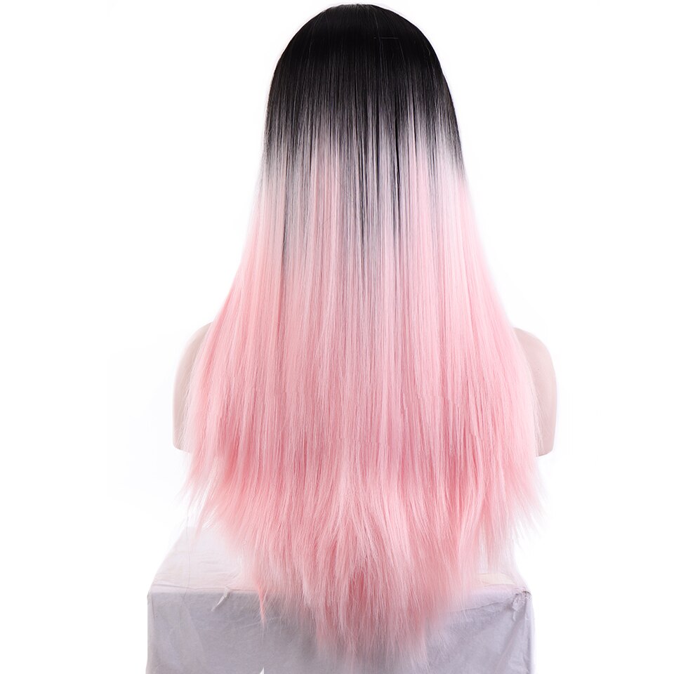 Largo SHANGKE-Peluca de pelo sintético liso para mujer, peluca de pelo liso Natural mezclado, Color de raíz oscura, degradado Natural, estilo africano y americano: Pink