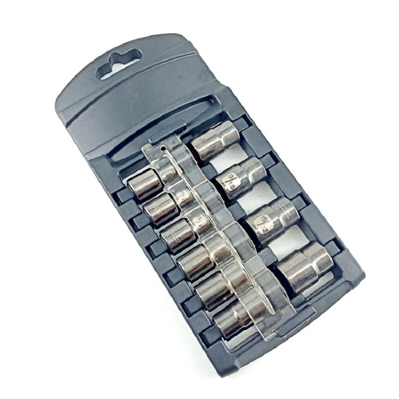 10 Pcs 3/8 Inch Drive CRV and Black Nickel Imperial Socket Set With Anti-Theft Plastic Rack