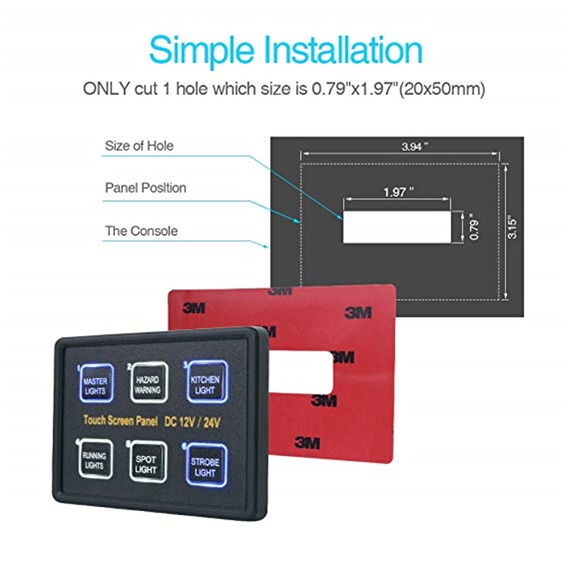 MICTUNING Advanced 6 In 1 Touch Screen Switch Panel DC12-24V 6 Gang LED Slim Touch Control Panel Box for Car Marine Boat Caravan